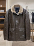 Men's Classic Brown Leather Jacket with Fur Collar