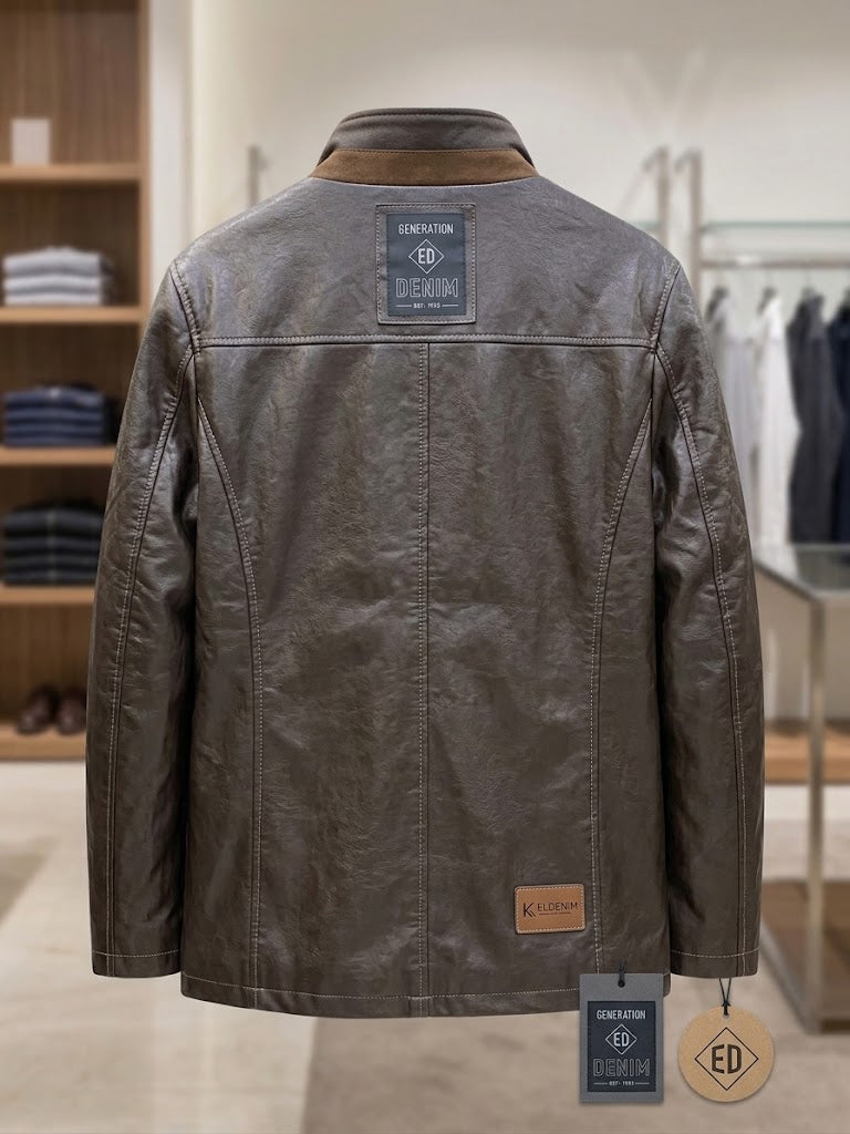 Men's Classic Brown Leather Jacket with Fur Collar