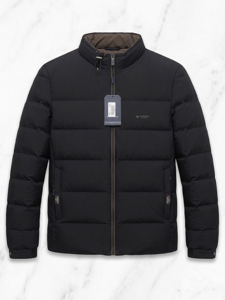 Men’s Classic Stand-Collar Black Winter Puffer Jacket – Lightweight & Warm