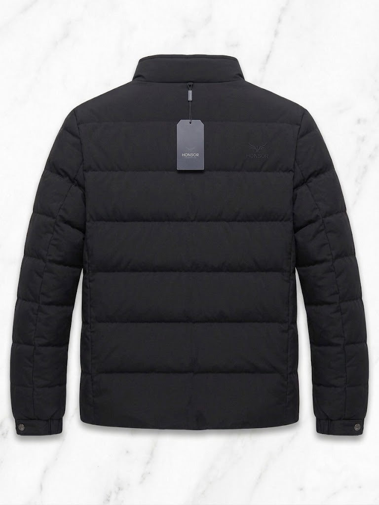 Men’s Classic Stand-Collar Black Winter Puffer Jacket – Lightweight & Warm