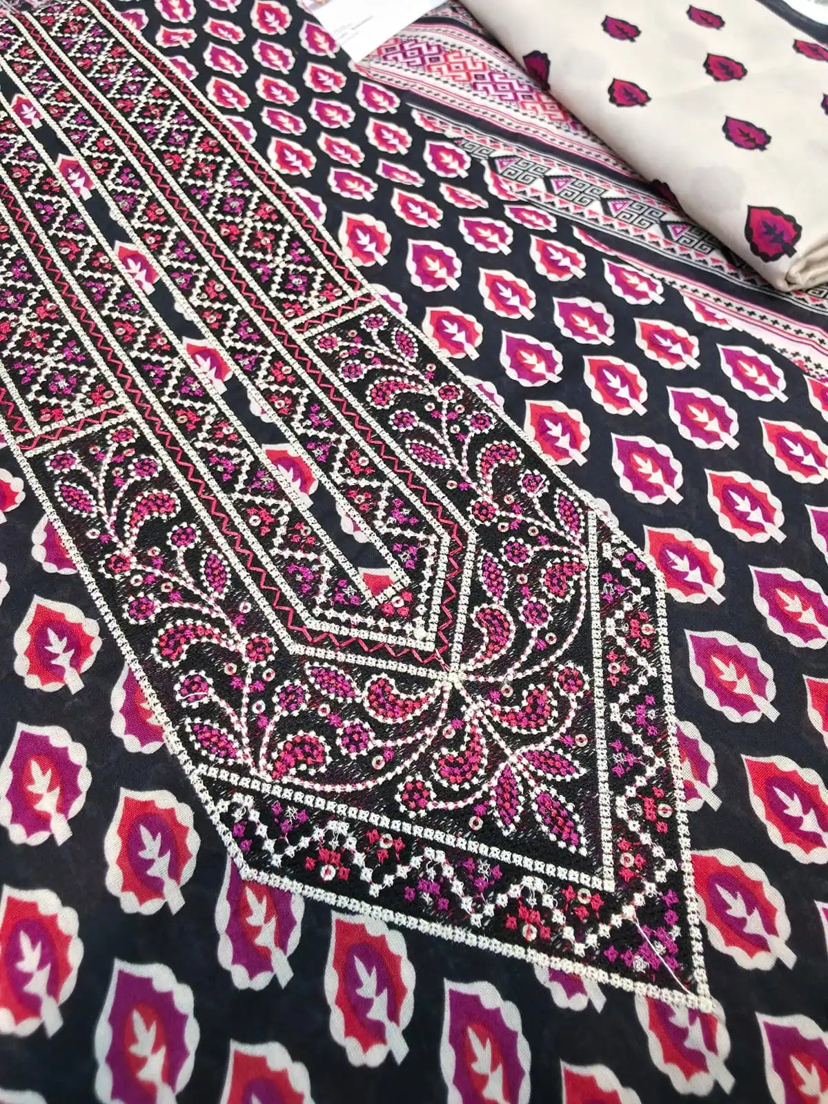Lawn printed Suit Embroidery Detailing On The Neckline
