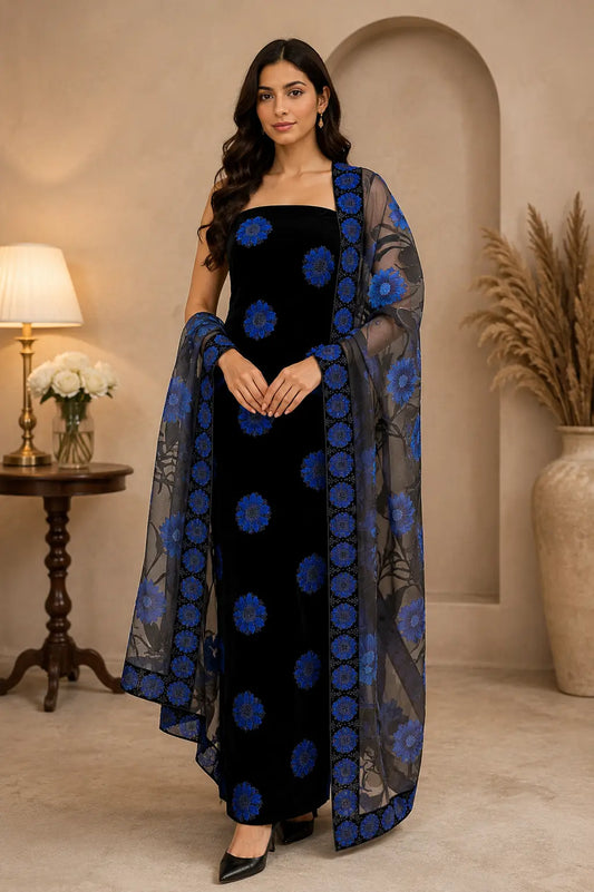 EMB VALVET WITH BAROSHA DUPATTA