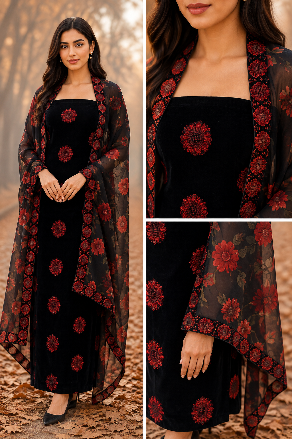 EMB VALVET WITH BAROSHA DUPATTA