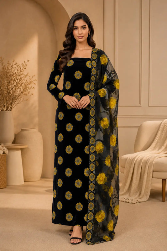 EMB VALVET WITH BAROSHA DUPATTA