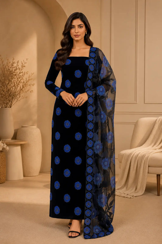 EMB VALVET WITH BAROSHA DUPATTA