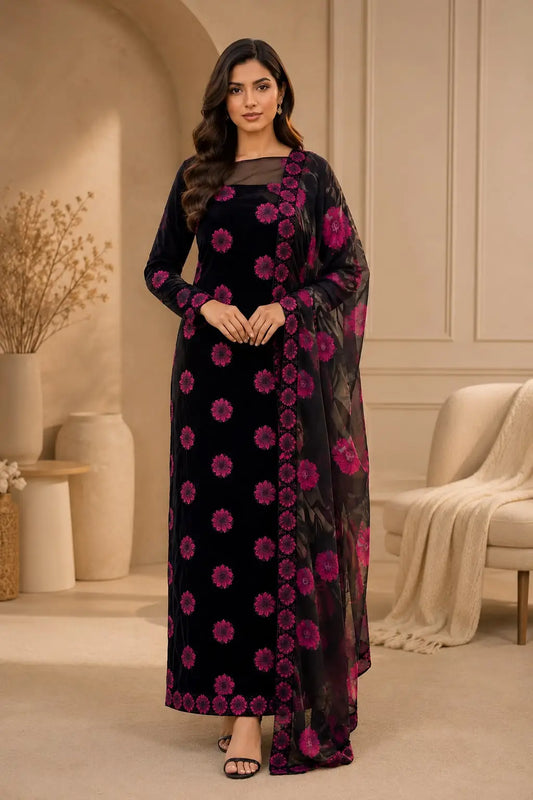 EMB VALVET WITH BAROSHA DUPATTA