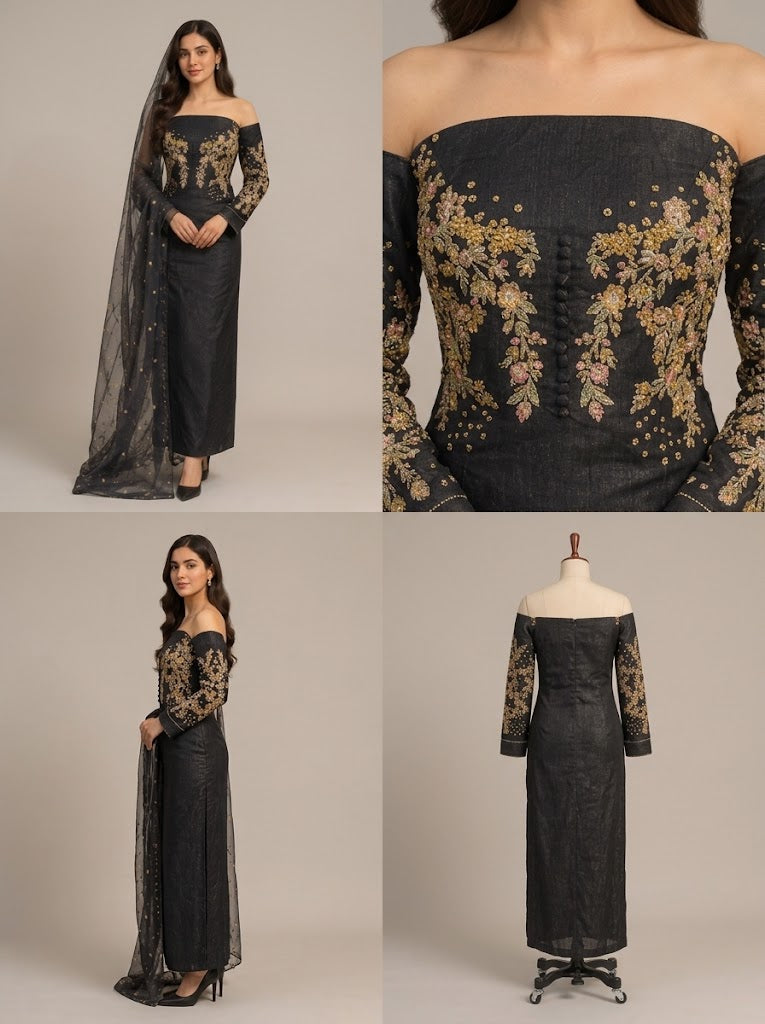 Kashmir Cloth Luxury Black Party Wear Suit – Women's Premium Collection