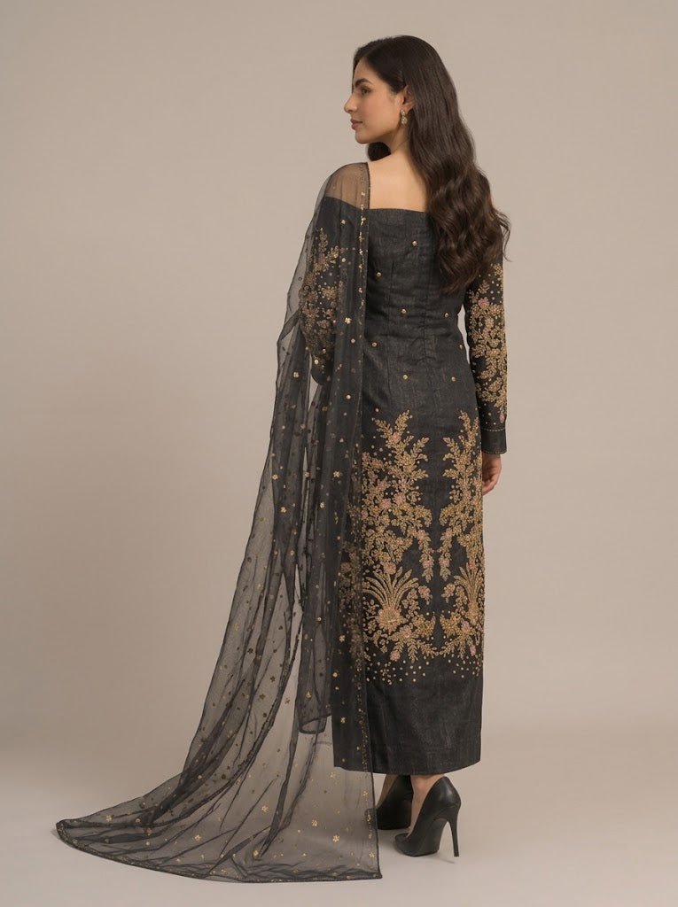 Kashmir Cloth Luxury Black Party Wear Suit – Women's Premium Collection