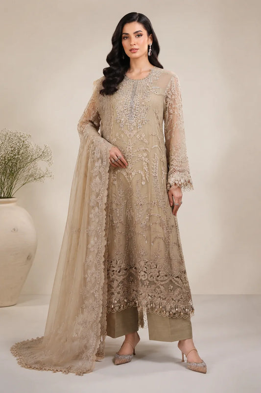 3 Piece Unstitched Embroidered Chiffon Suit