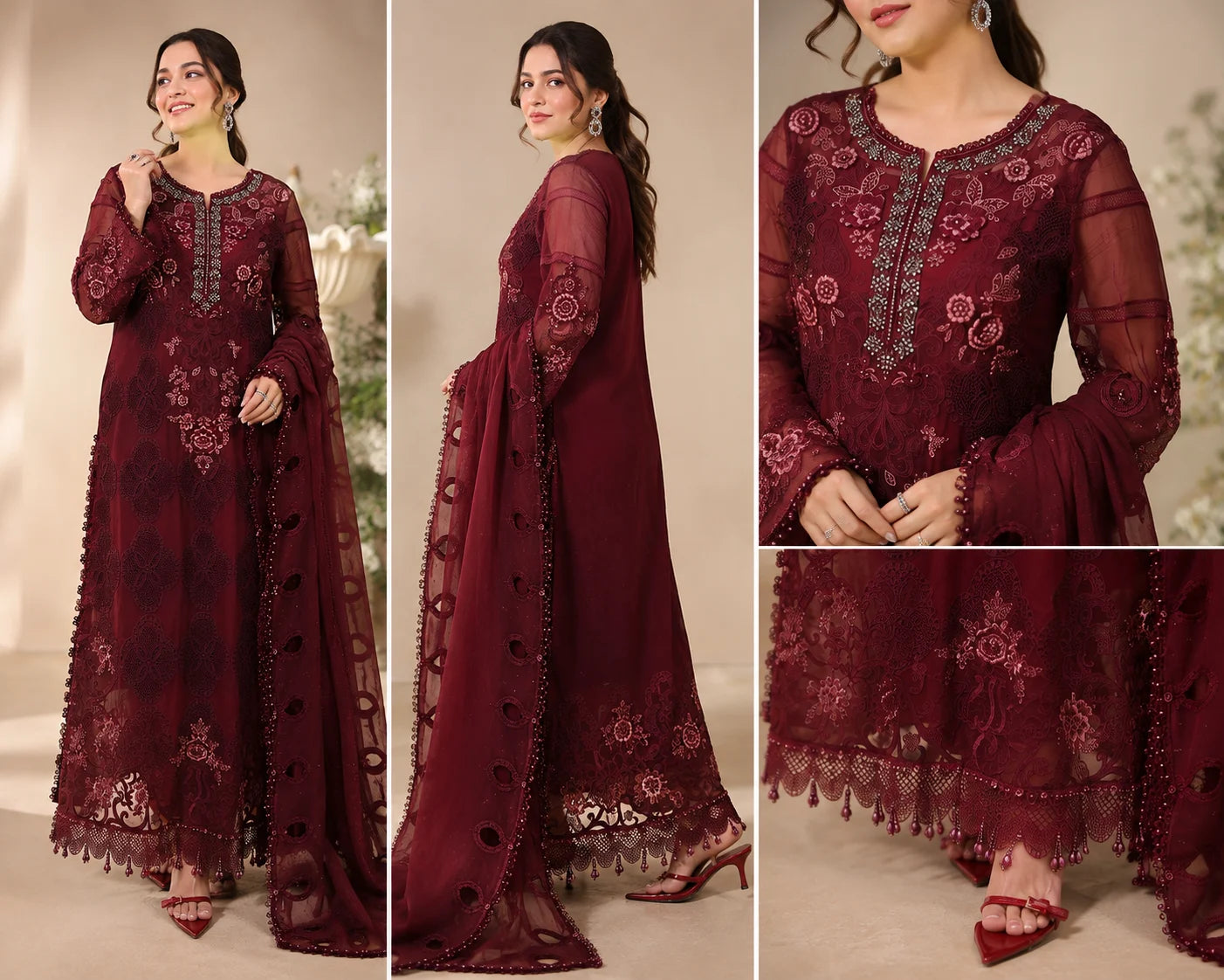 3 Piece Unstitched Embroidered Chiffon Suit