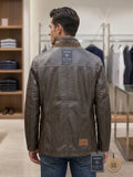 Men's Classic Brown Leather Jacket with Fur Collar