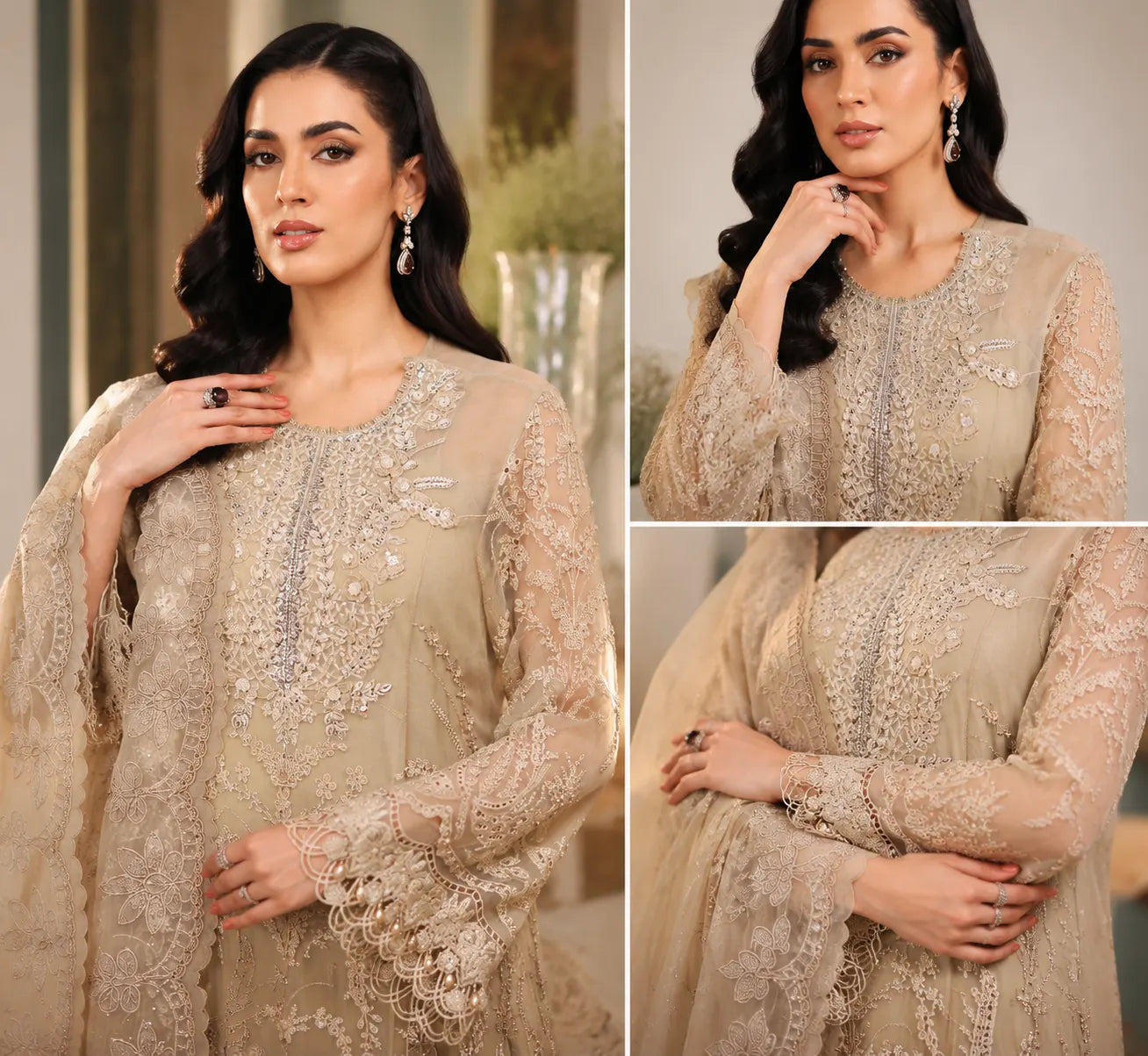 3 Piece Unstitched Embroidered Chiffon Suit