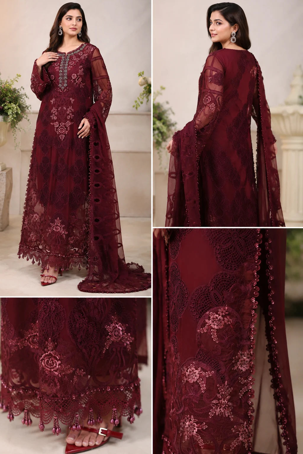 3 Piece Unstitched Embroidered Chiffon Suit