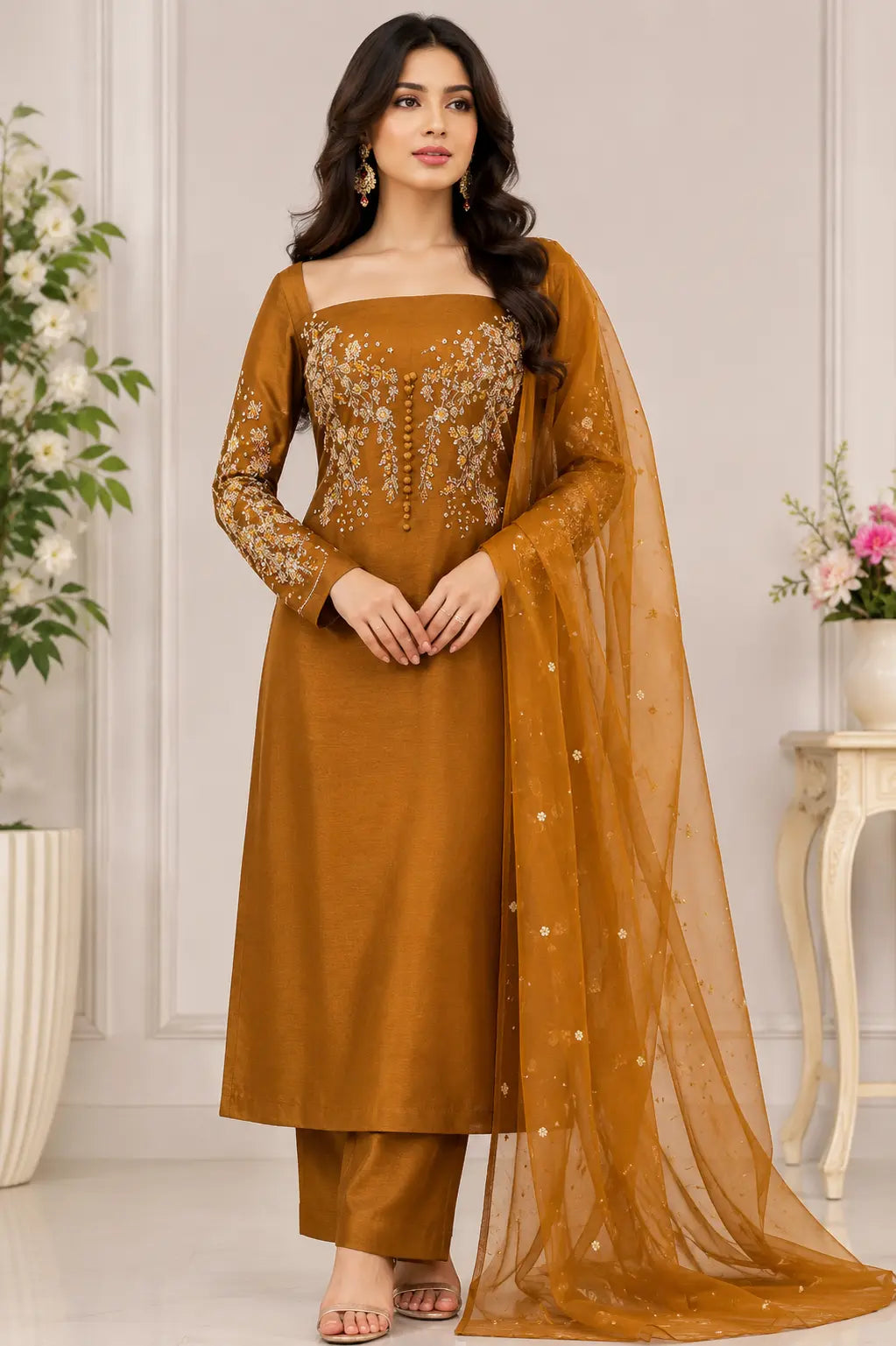 Hand Work Raw Silk Organza Dupatta
