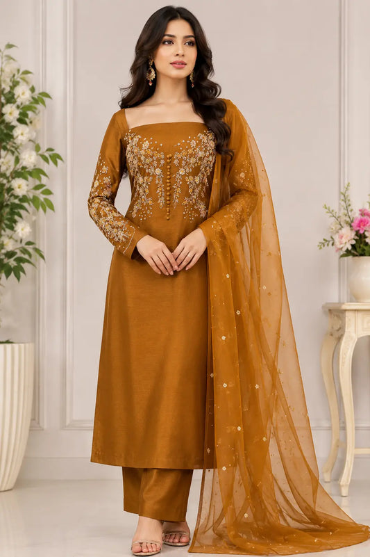 Hand Work Raw Silk Organza Dupatta