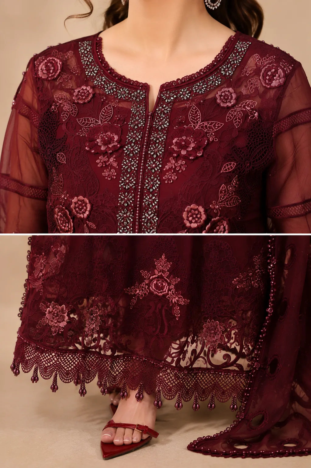 3 Piece Unstitched Embroidered Chiffon Suit